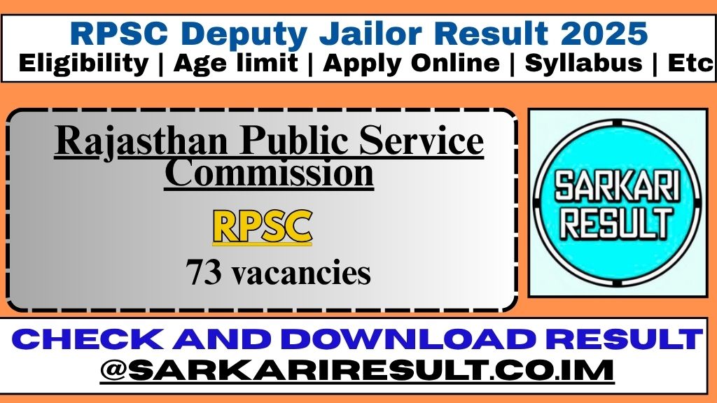 RPSC Deputy Jailor Result 2025