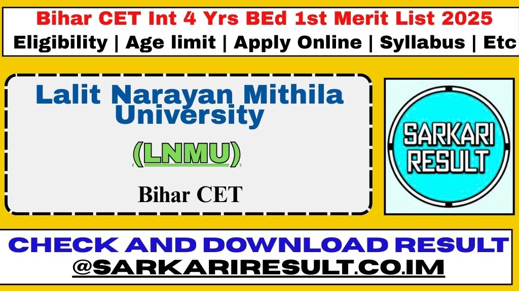 Bihar CET Int 4 Yrs BEd 1st Merit List 2025
